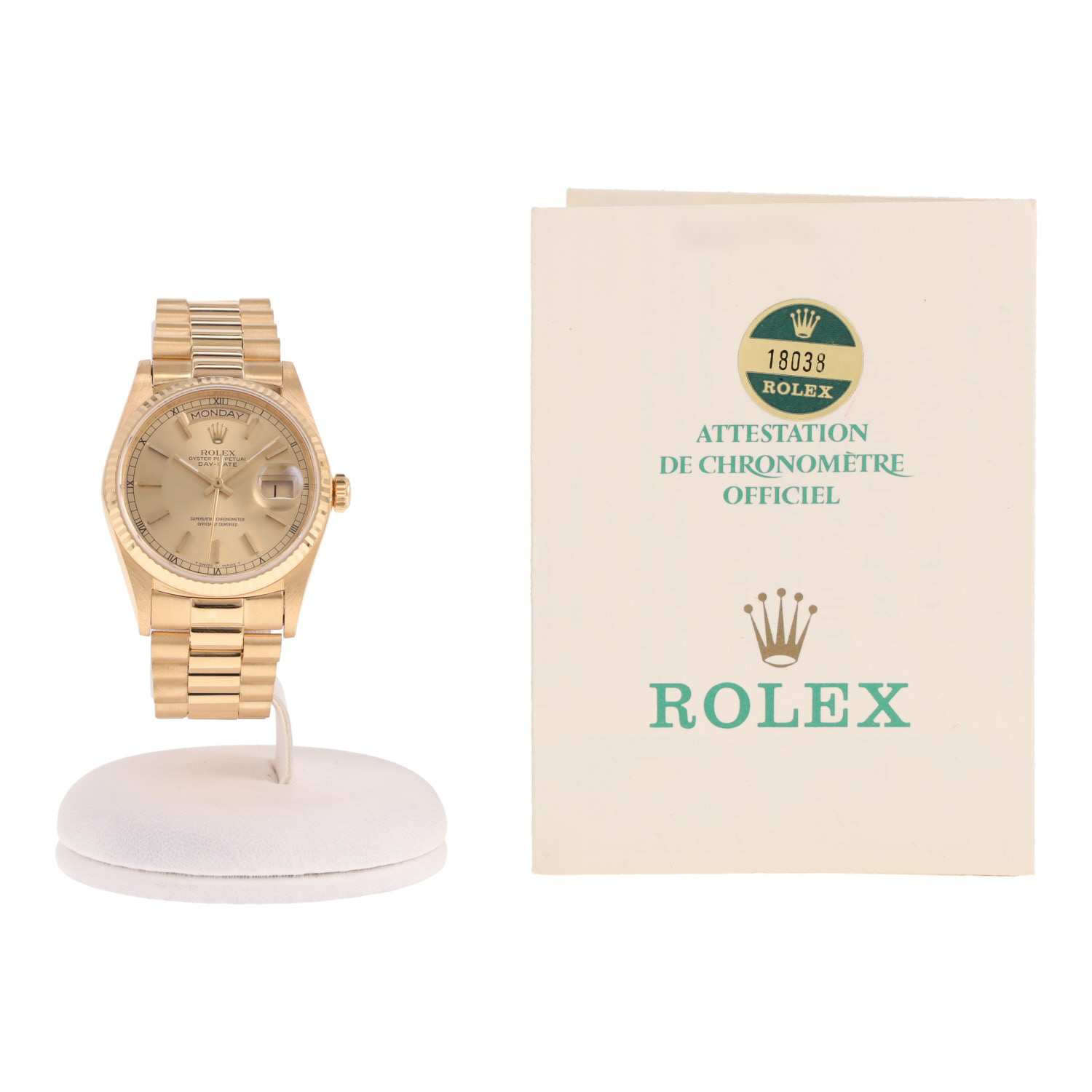 Orologio Rolex Day-Date in oro giallo, rif.: Rolex - 18038, intorno al 1986