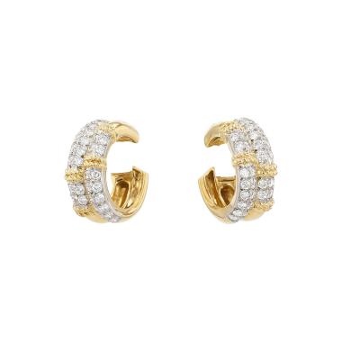 Paire de créoles Fred Isaure en or jaune, platine et diamants