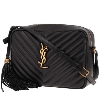 Saint Laurent Lou Camera Shoulder Bag in Noir herringbone-quilted leather