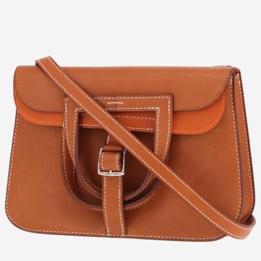 Sac bandoulière Hermès  Halzan mini  en cuir Barénia fauve