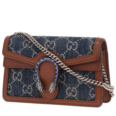 Borsa a tracolla Gucci  Dionysus mini  in tela denim blu con monogramma e pelle marrone