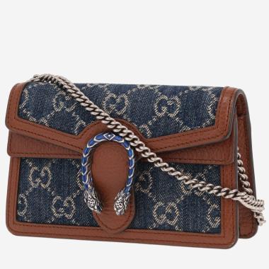 Sac bandoulière Gucci  Dionysus mini  en toile denim monogrammée bleue et cuir marron
