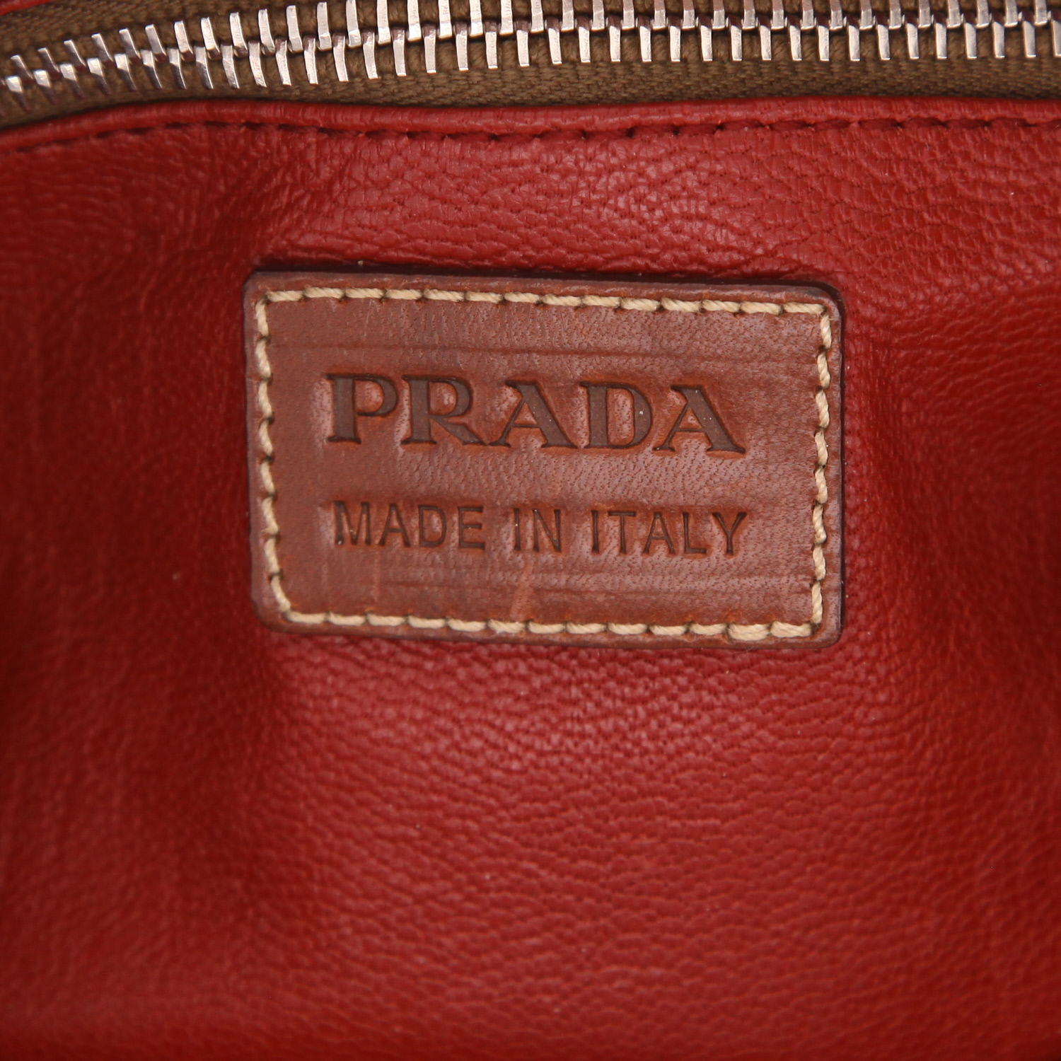 Bolso de Prada de lona azul, roja y beige y piel marrón - Detail D2