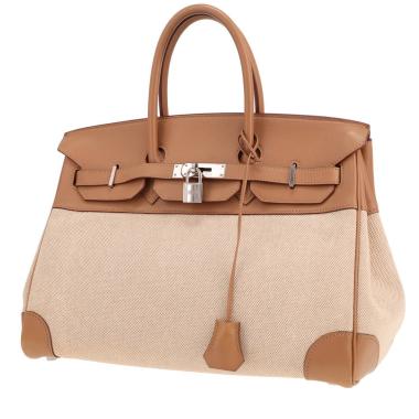 Borsa Hermès Birkin da 35 cm in tela beige e pelle Swift Biscuit