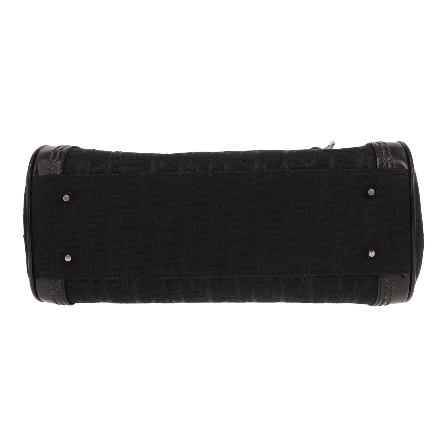 Sac à main Dior  Vintage en toile siglée noire et cuir verni noir - Detail D1