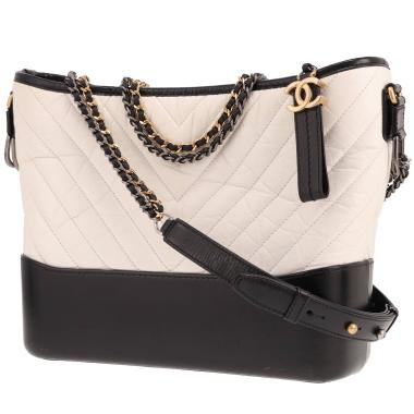 Bolso bandolera Chanel «Gabrielle» de piel acolchada con diseño en espiga Blanc y piel Noir