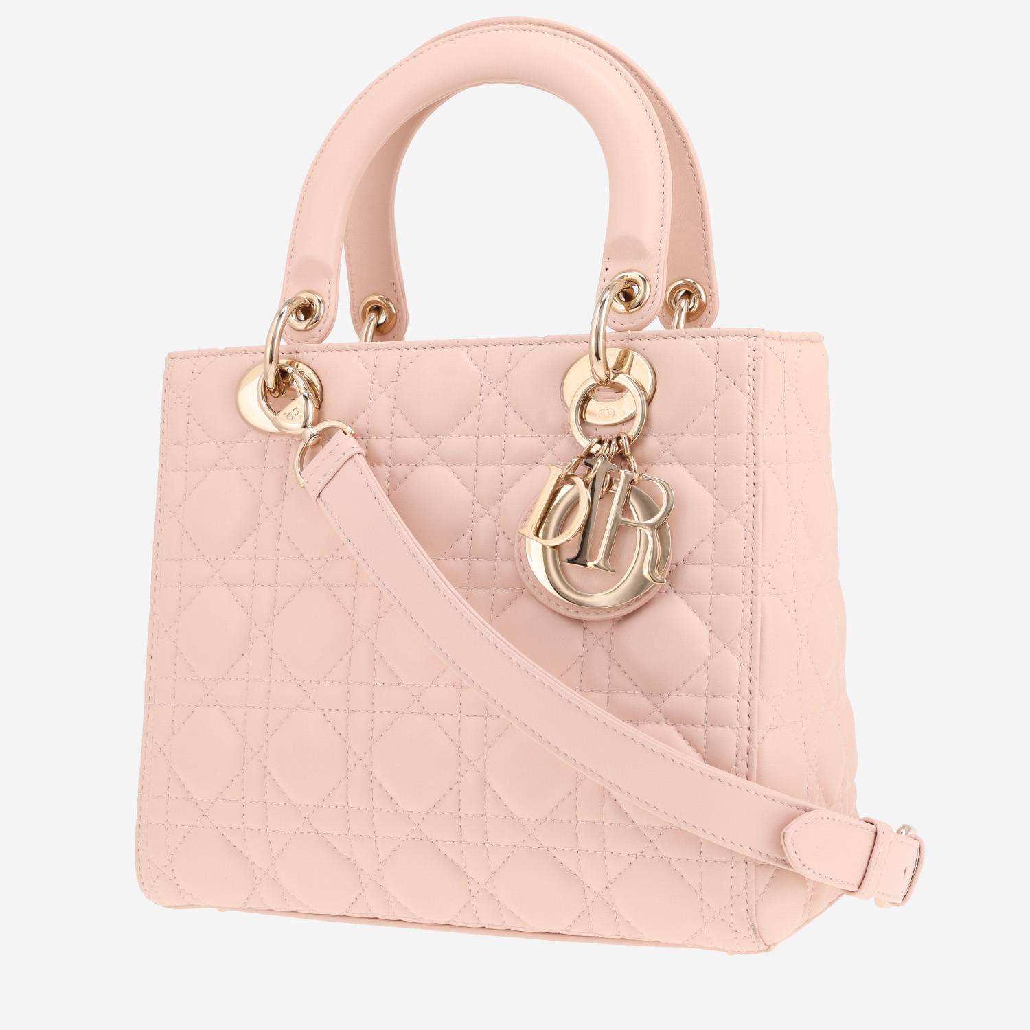 Bolso Dior «Lady Dior» de piel con relieve de mimbre en color rosa