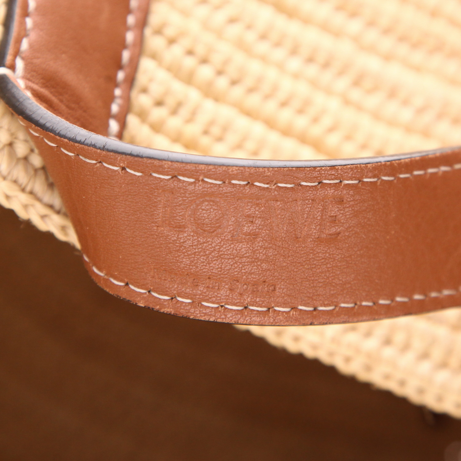 Sac cabas Loewe  Basket bag en raffia beige et cuir marron - Detail D2