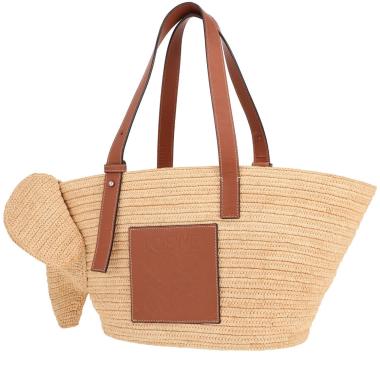 Bolso de mano Loewe  Bolso tipo «basket» de rafia beige y piel marrón