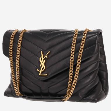 Sac bandoulière Saint Laurent  Loulou moyen modèle  en cuir matelassé chevrons noir