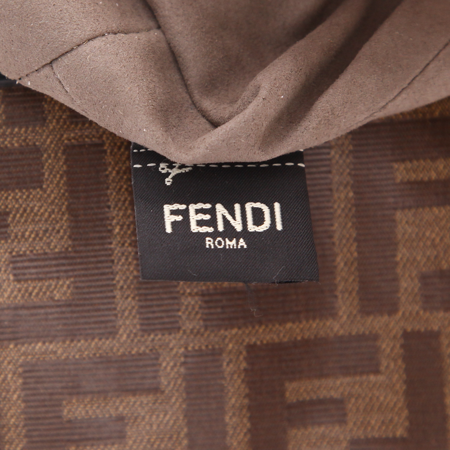 Fendi shoulder bag in brown monogram canvas and black leather - Detail D2