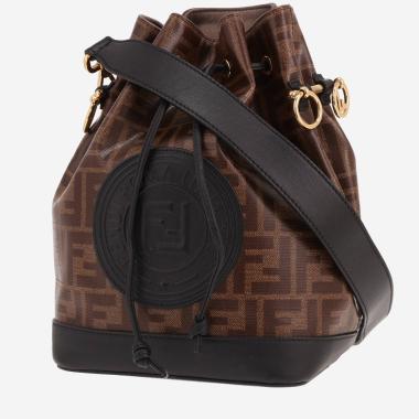 Sac bandoulière Fendi   en toile monogram marron et cuir noir