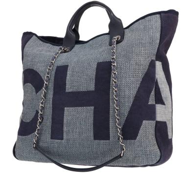 Chanel Deauville tote bag in blue canvas and dark blue leather