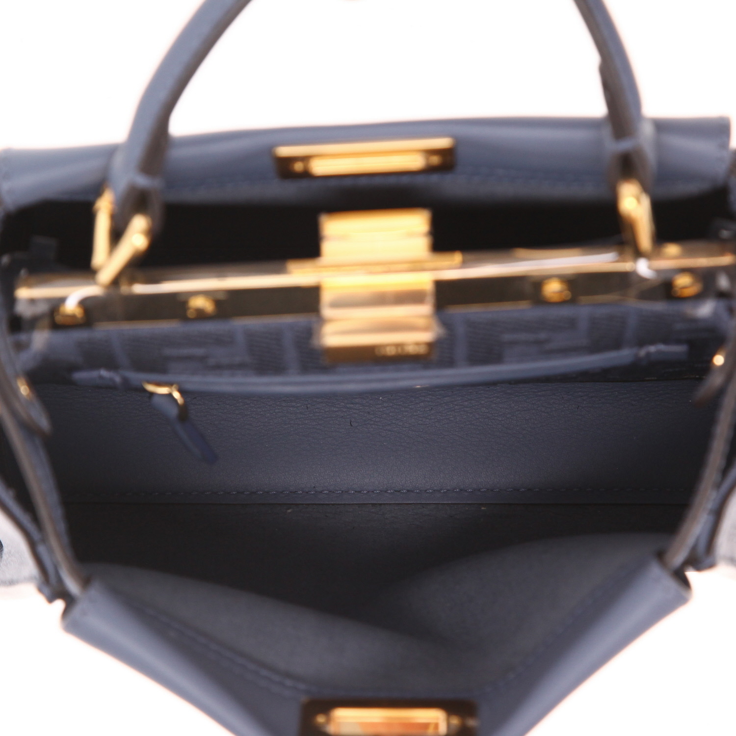 Borsa a tracolla Fendi Mini Peekaboo in pelle blu - Detail D3