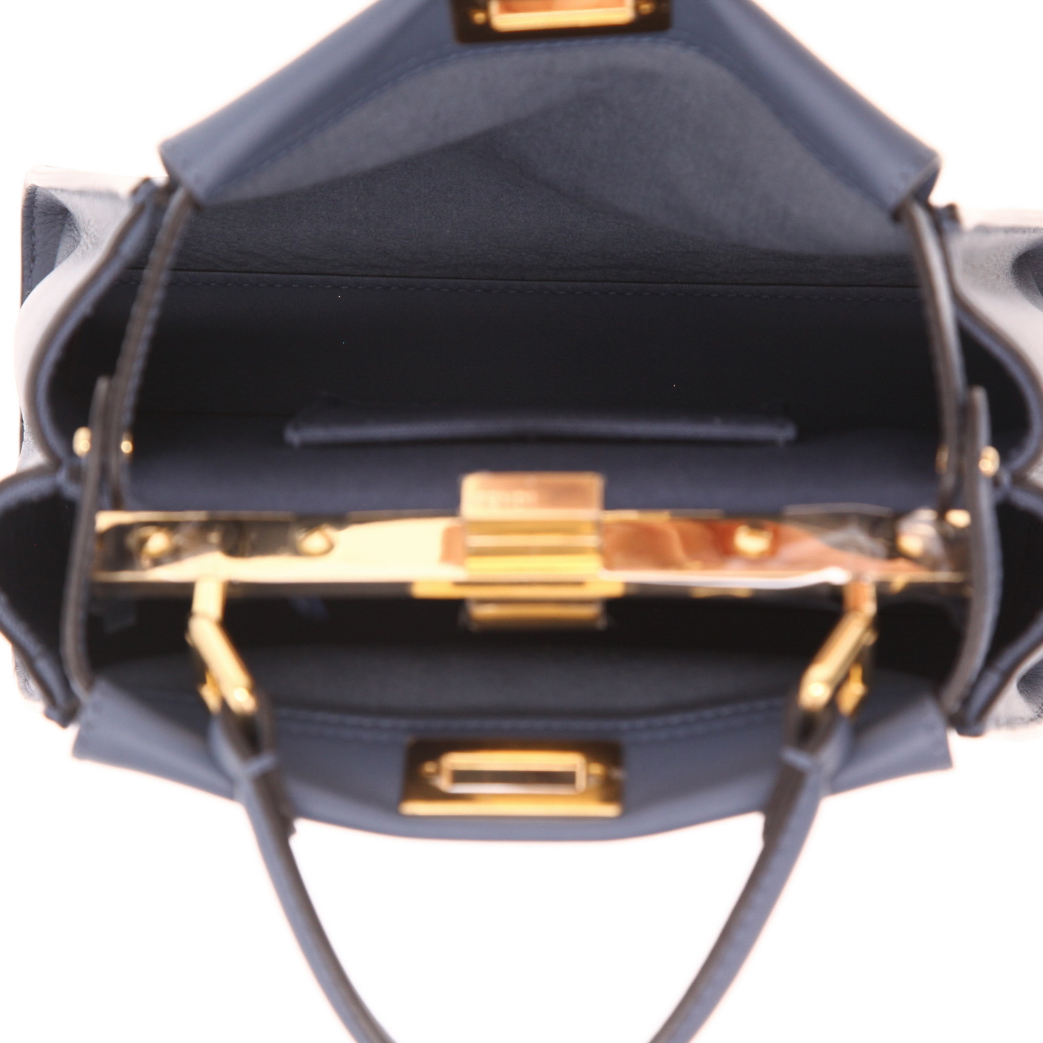Sac bandoulière Fendi  Mini Peekaboo en cuir bleu - Detail D4