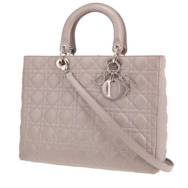 Sac à main Dior  Lady Dior grand modèle  en cuir cannage gris