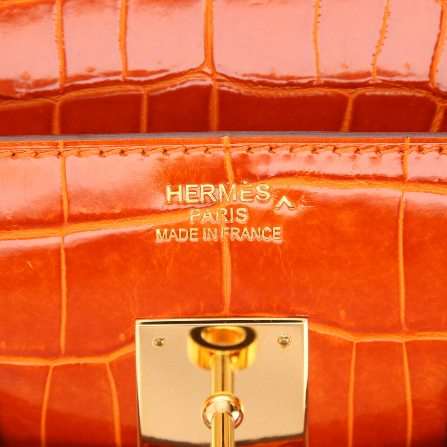 Sac à main Hermès  Birkin 35 cm en crocodile niloticus orange - Detail D2