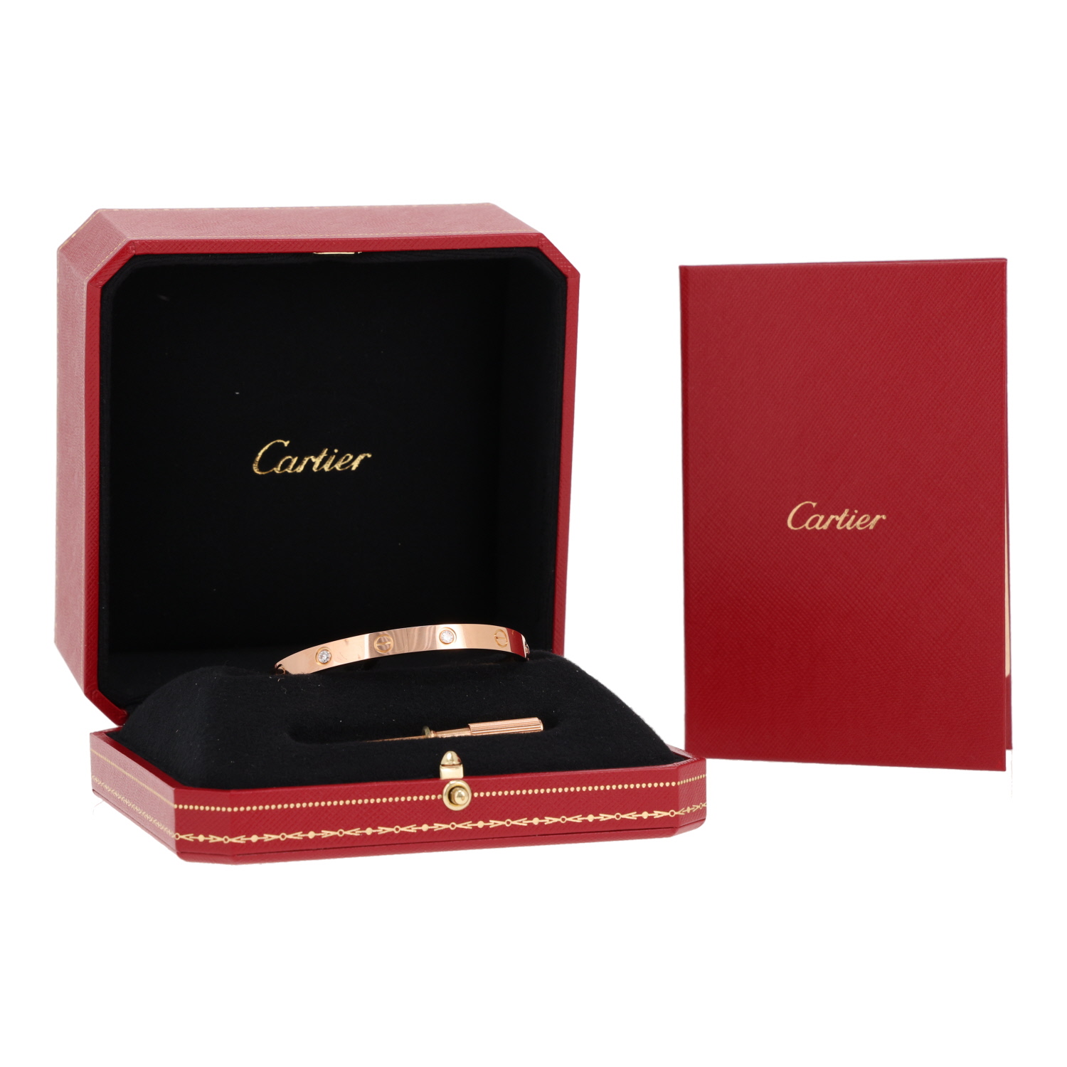 Bracelet Cartier Love 4 diamants en or rose et diamants, taille 17