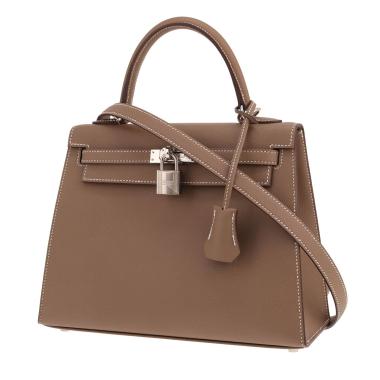 Borsa Hermès Kelly 25 cm in pelle Epsom Étoupe color canapa