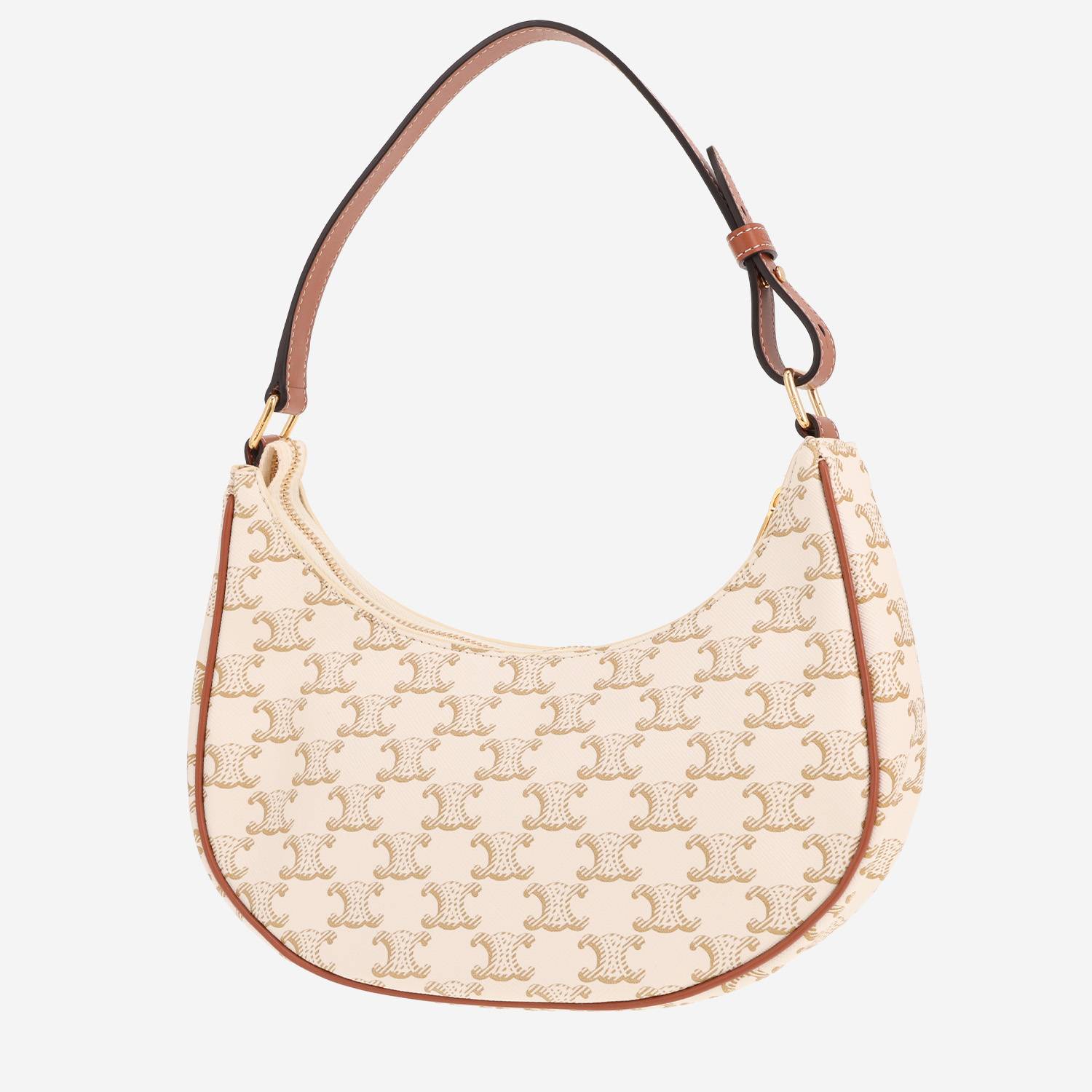 Celine Ava medium-sized handbag in white Triomphe canvas and brown leather