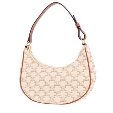 Borsa Celine  Ava, modello medio,  in tela Triomphe bianca e pelle marrone