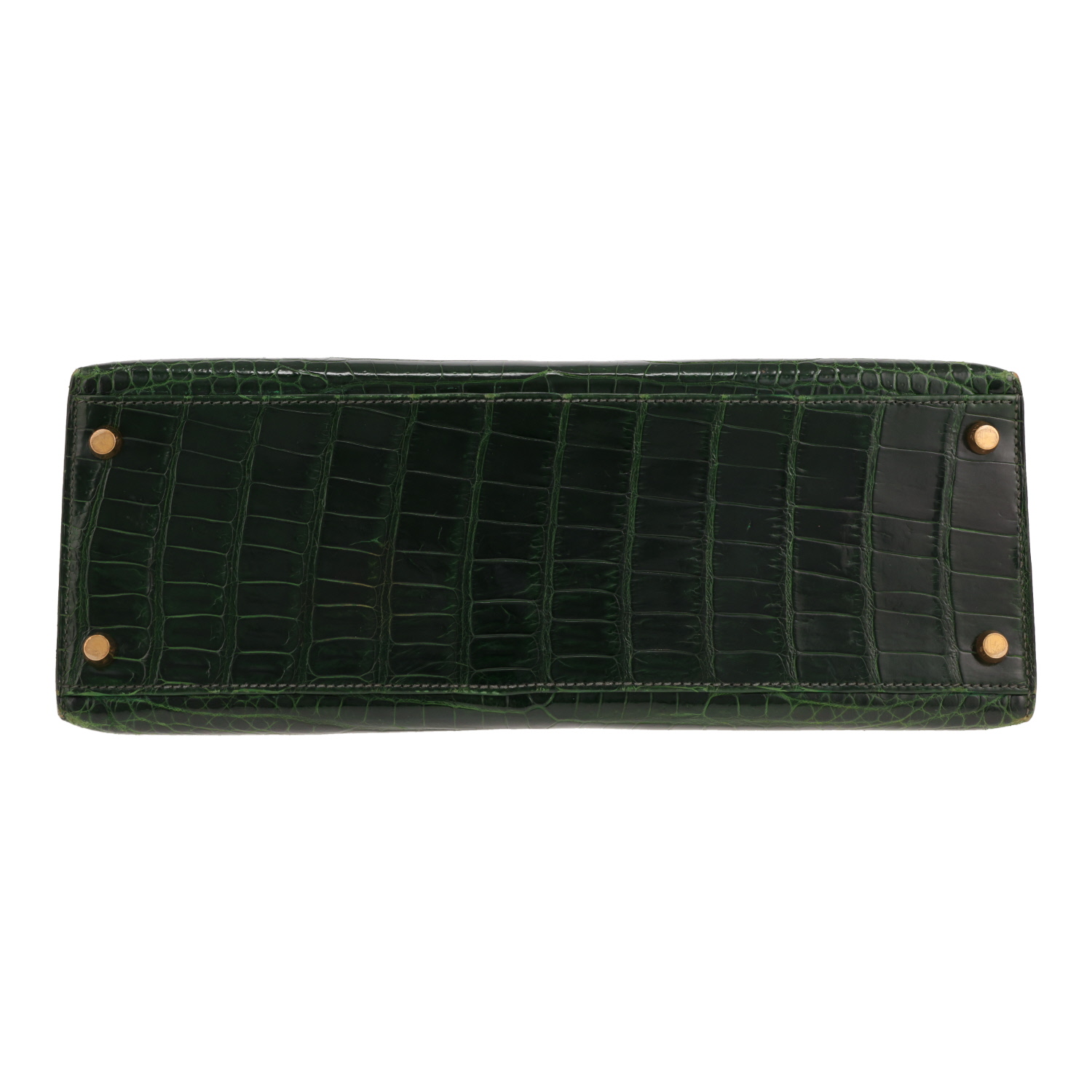 Hermès Kelly 32 cm handbag in green porosus crocodile leather - Detail D1