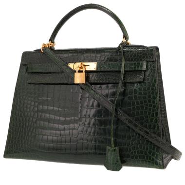 Hermès Kelly 32 cm handbag in green porosus crocodile leather