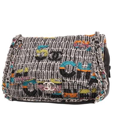 Borsa Chanel Fantasy Easy Flap in tweed grigio e pelle nera