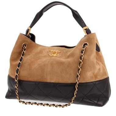 Sac à main Chanel   en Veau velours marron et cuir matelassé noir