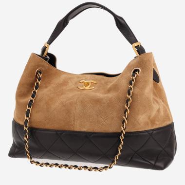 Sac à main Chanel   en Veau velours marron et cuir matelassé noir