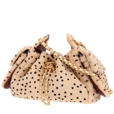 Bolso Chanel 25 mini de piel sintética beige y negra y cuero Bordeaux