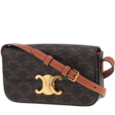 Sac à main Celine  Claude en toile Triomphe marron et cuir marron