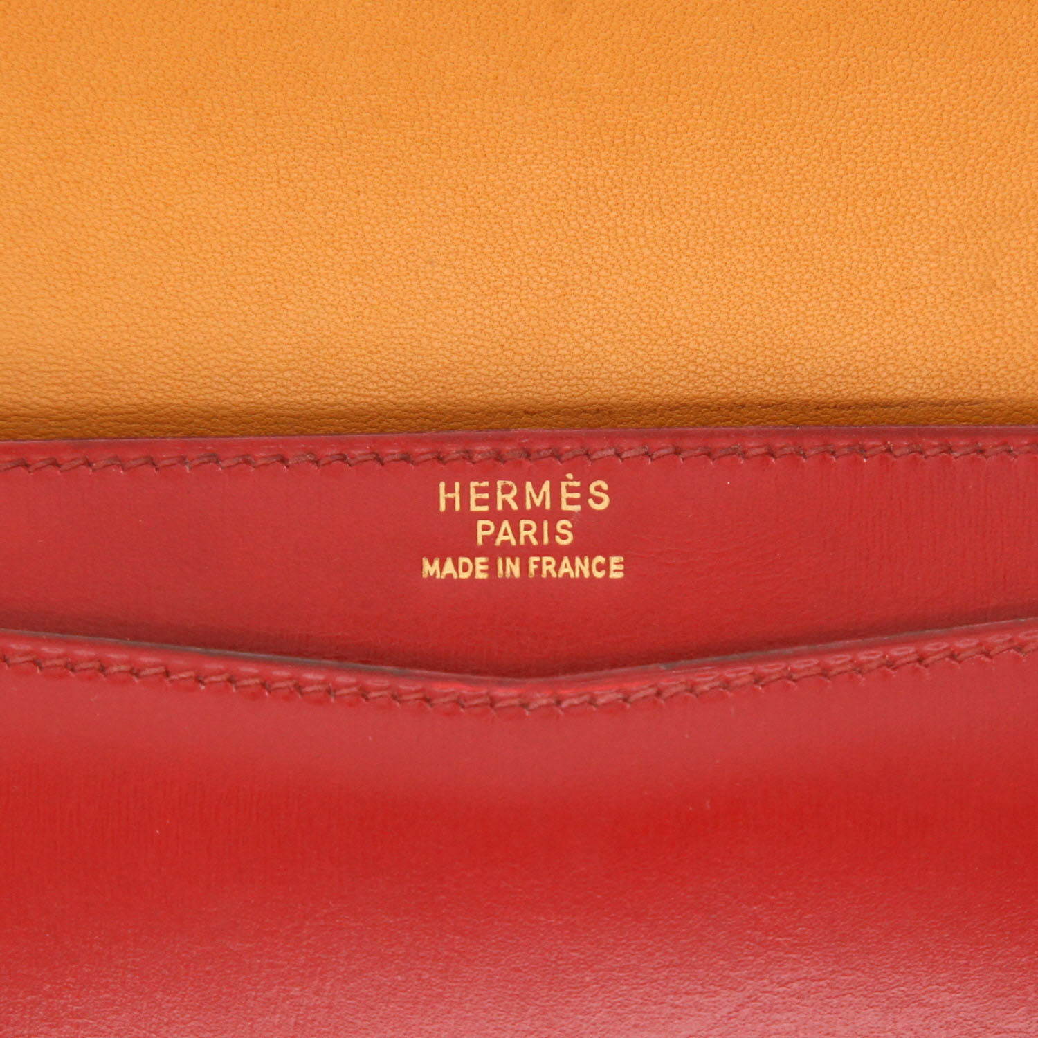 Bolso Hermès Faco de piel roja «Box», Rouge Vif y Gold - Detail D2