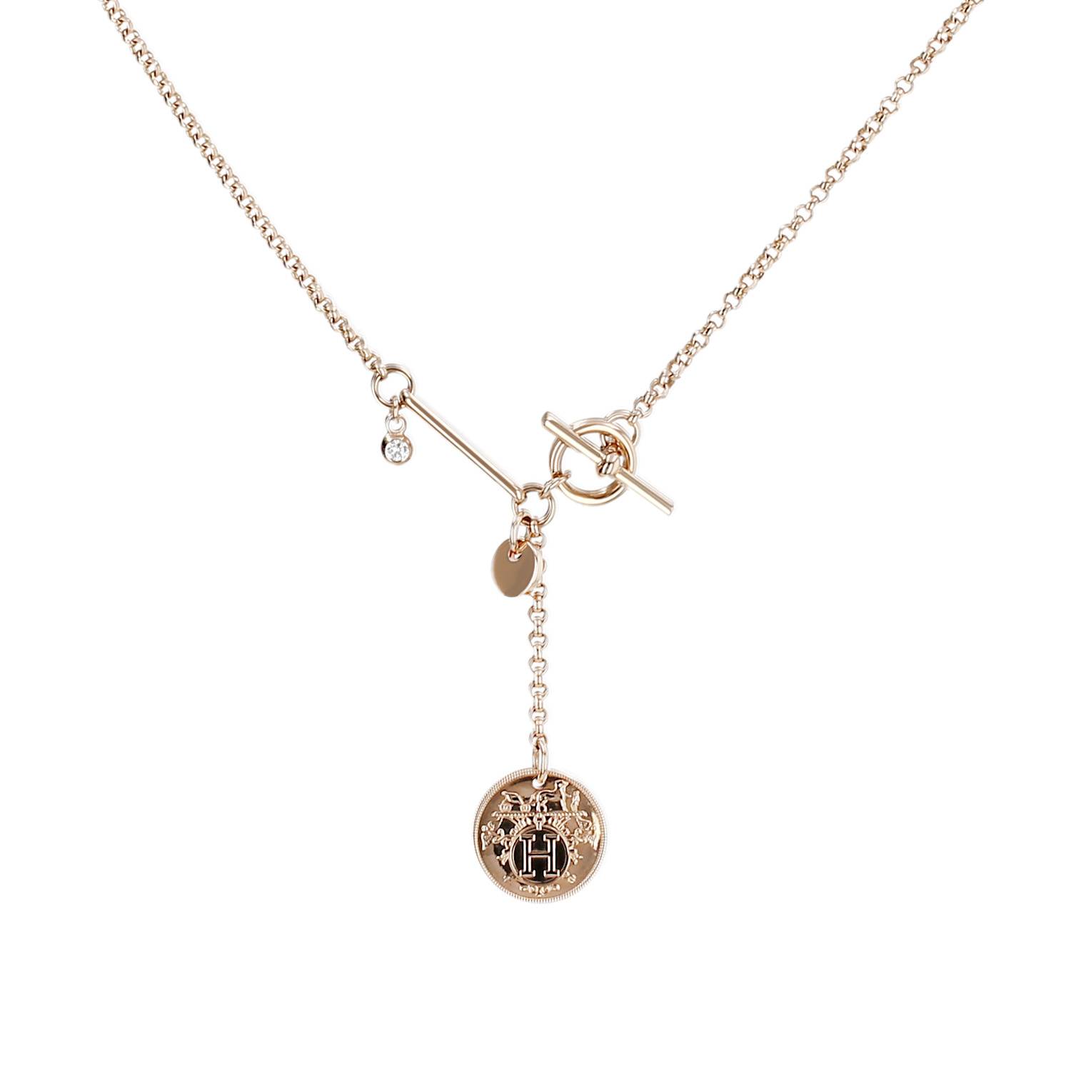 Collier Hermès Ex Libris en or rose et diamant Collier Hermès Ex Libris en or rose et diamant