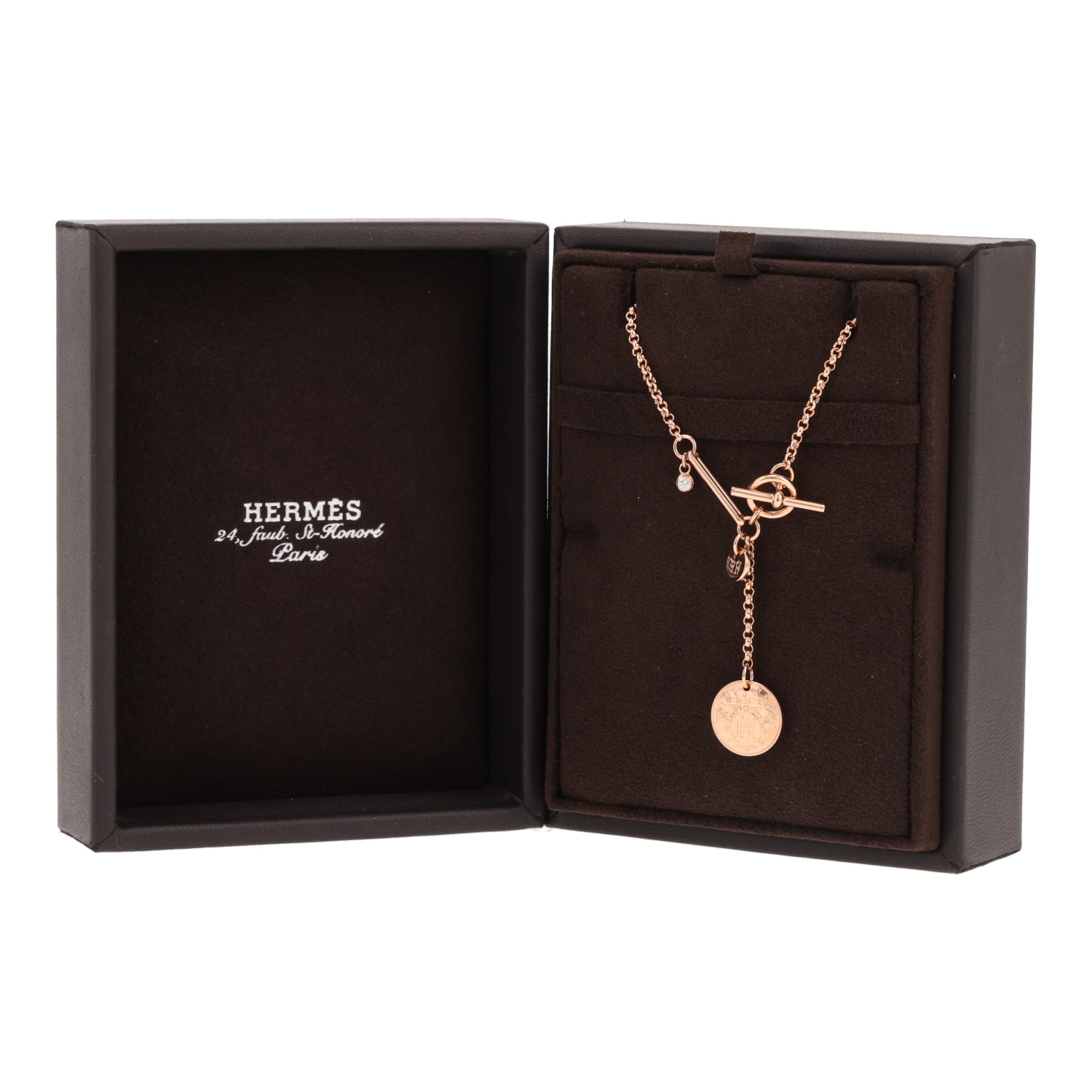 Collier Hermès Ex Libris en or rose et diamant - Detail D2