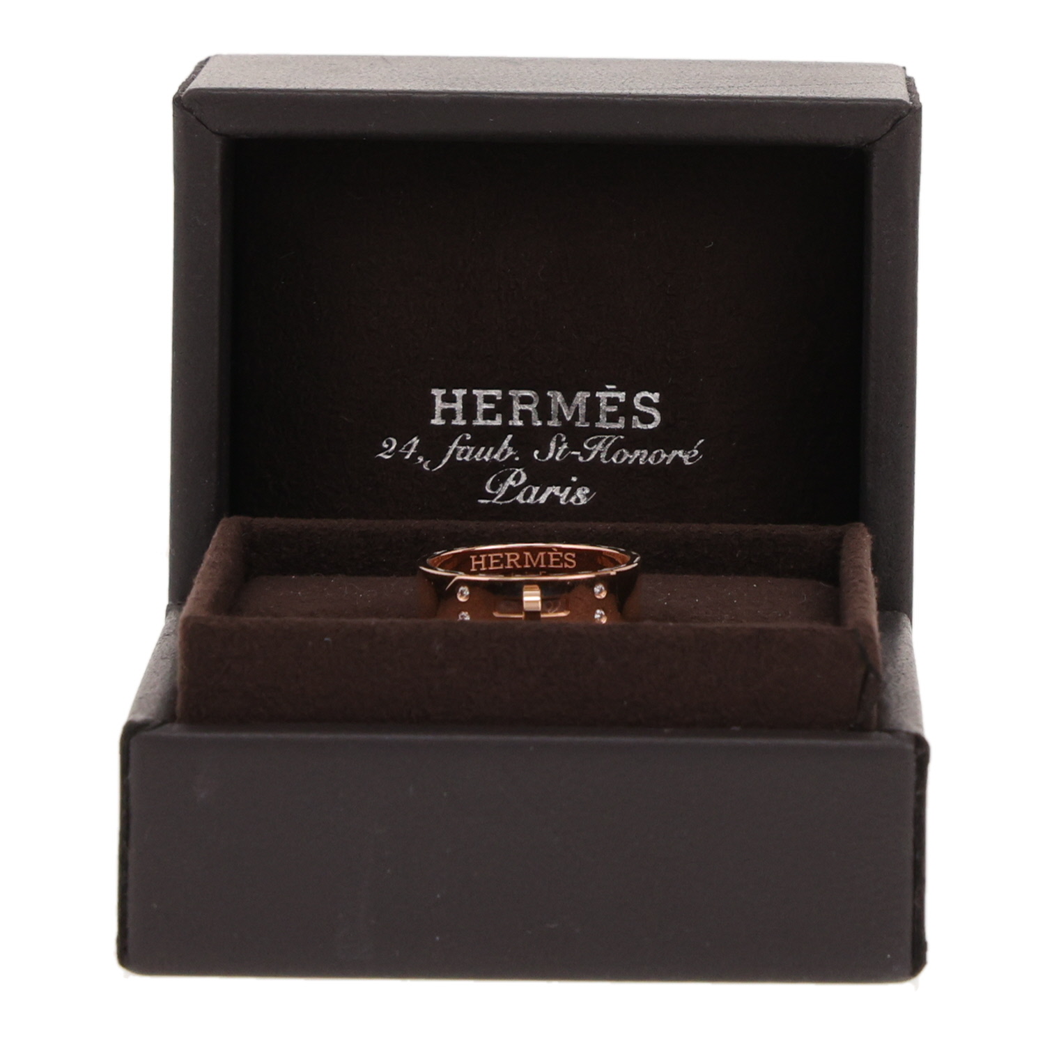 Anillo Hermès Kelly de oro rosa y diamantes - Detail D2