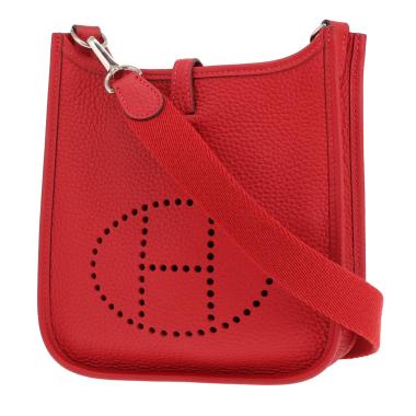 Borsa a tracolla Hermès Evelyne da 16 cm in pelle di vitello Clémence rossa