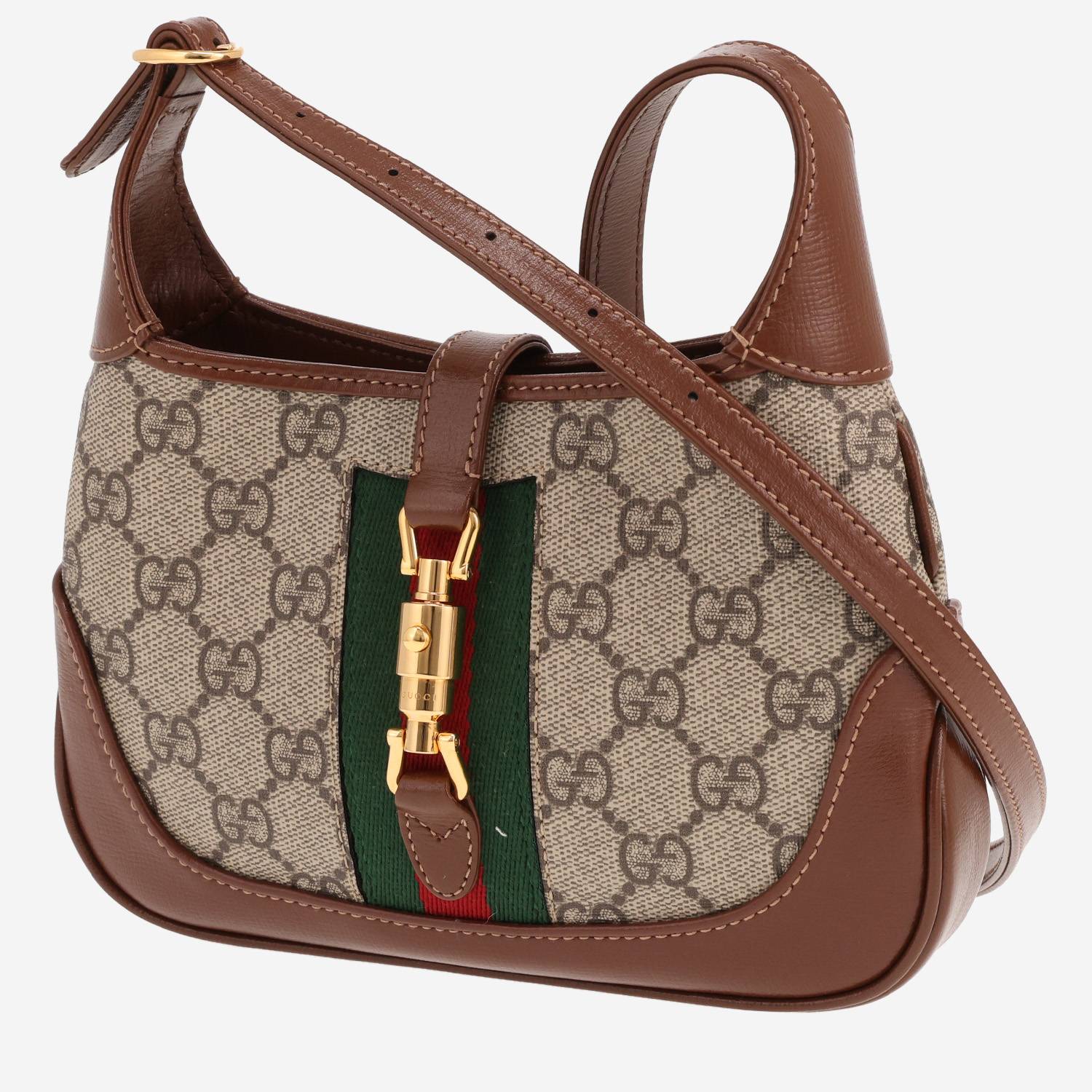 Gucci Jackie Mini shoulder bag in beige GG Supreme canvas and brown leather