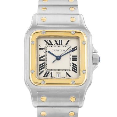 Reloj Cartier Santos Galbée, modelo mediano, de oro y acero. Ref.: Cartier - 187901. Hacia 1990