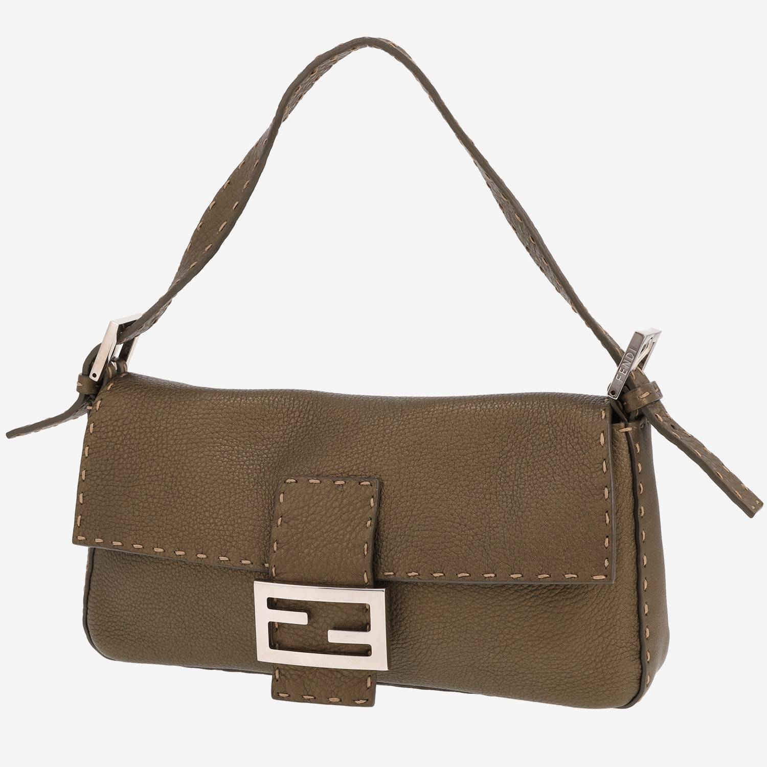 Fendi Baguette handbag in iridescent khaki-green leather