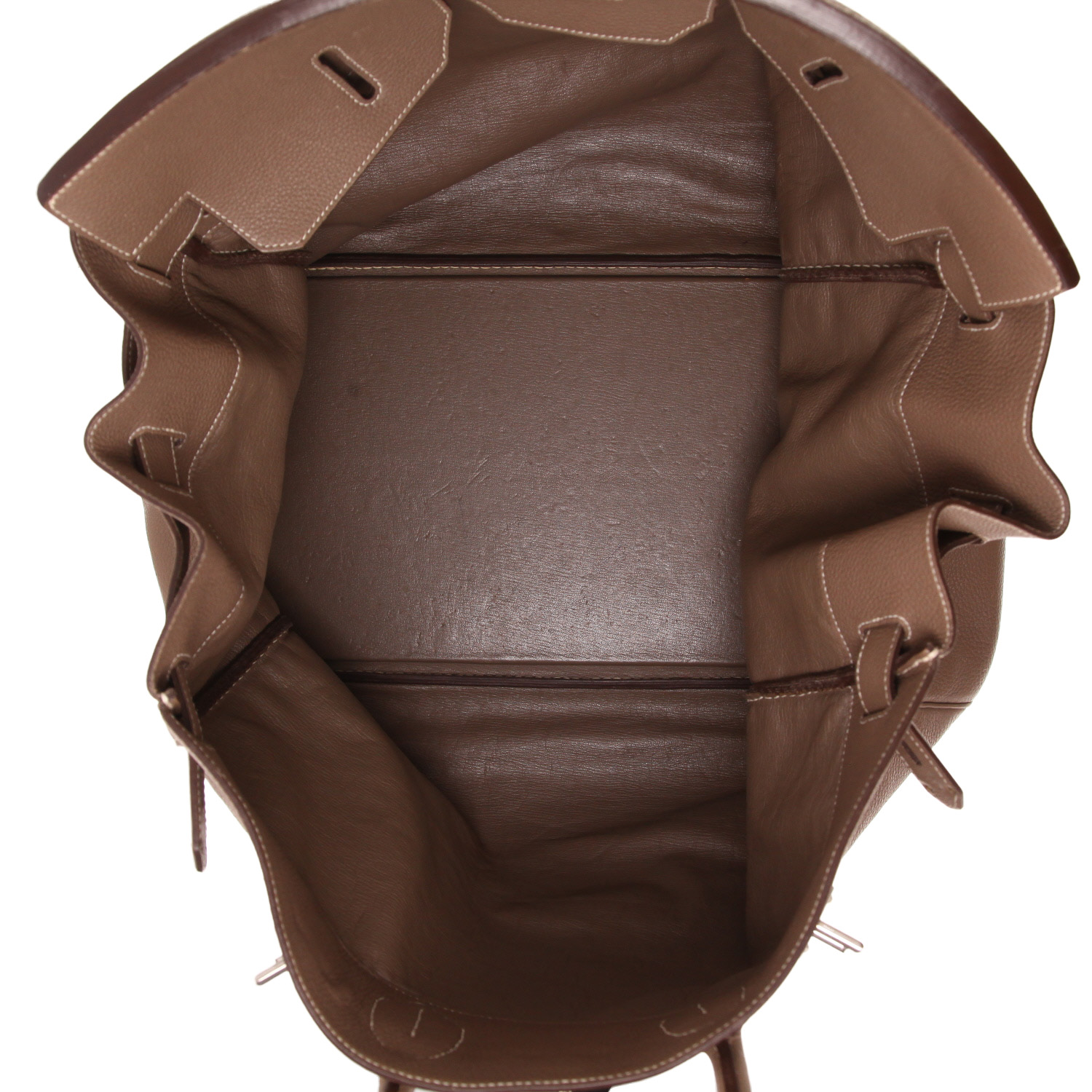 Bolso de viaje Hermès «Haut à Courroies» de piel Togo Étoupe color estopa - Detail D3