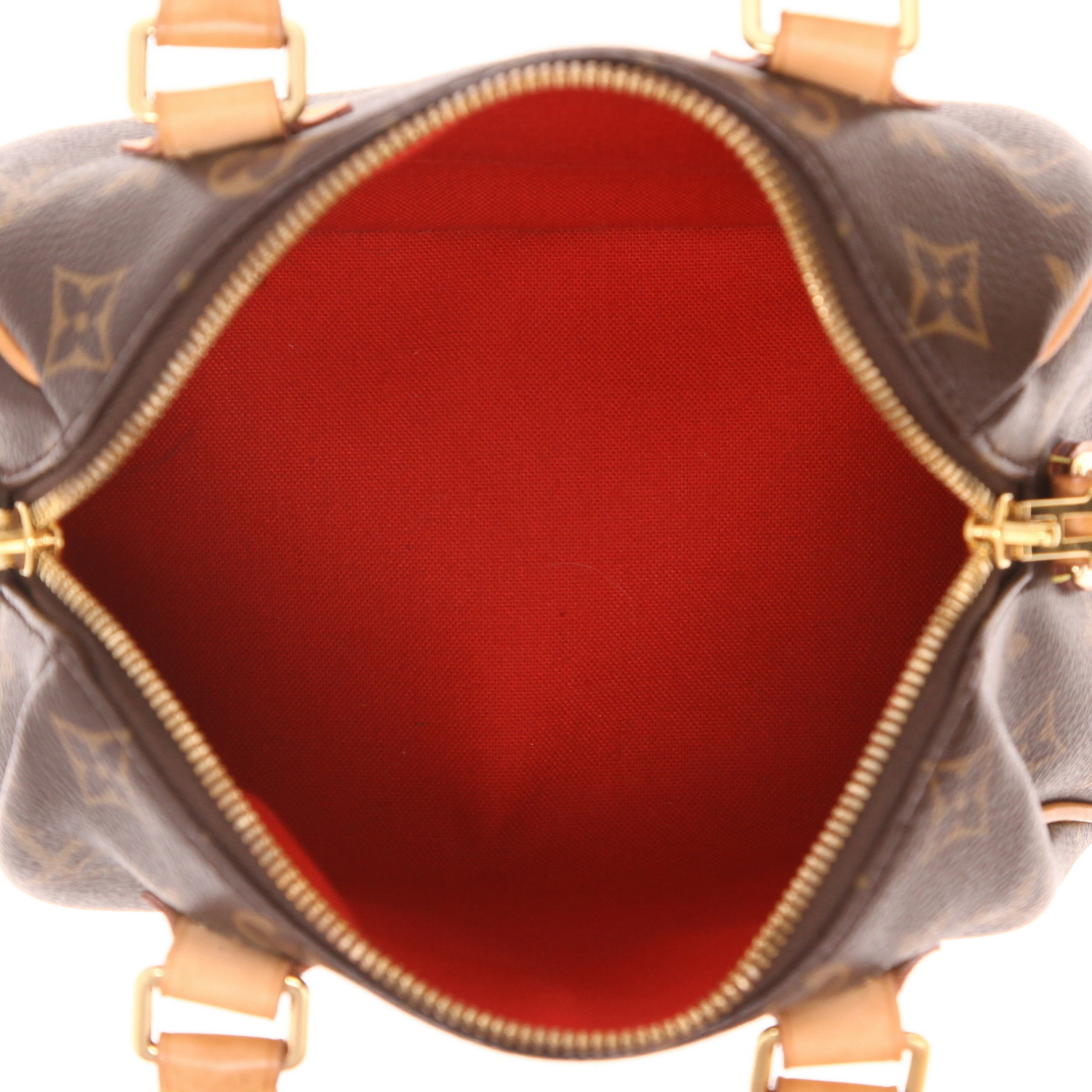 Borsa a tracolla Louis Vuitton Speedy 20 cm in tela Monogram marrone e pelle naturale - Detail D3