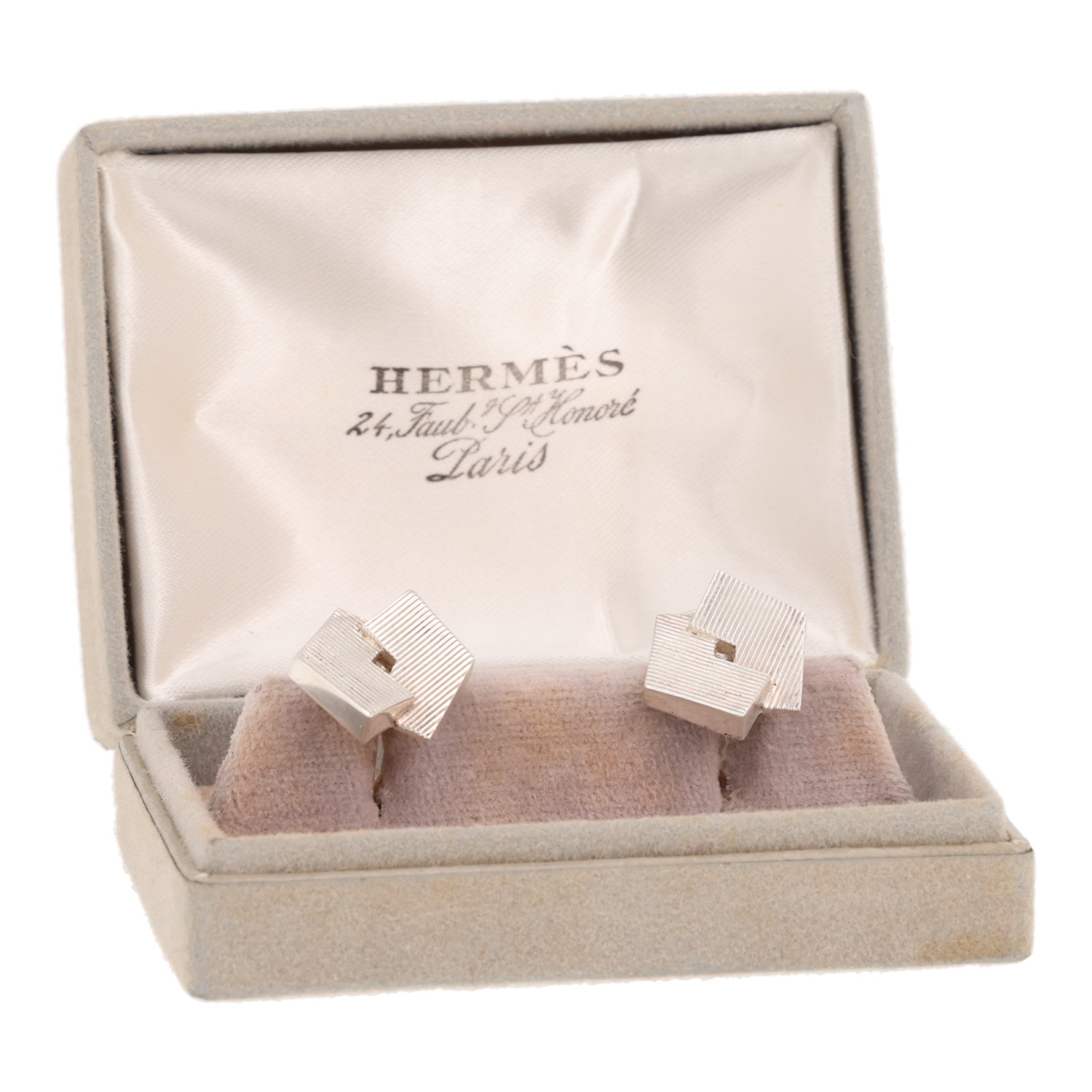 A pair of rigid Hermès cufflinks in silver - Detail D2