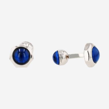 Paire de boutons de manchette Cartier Santos de Cartier en argent et spinelles de synthèse