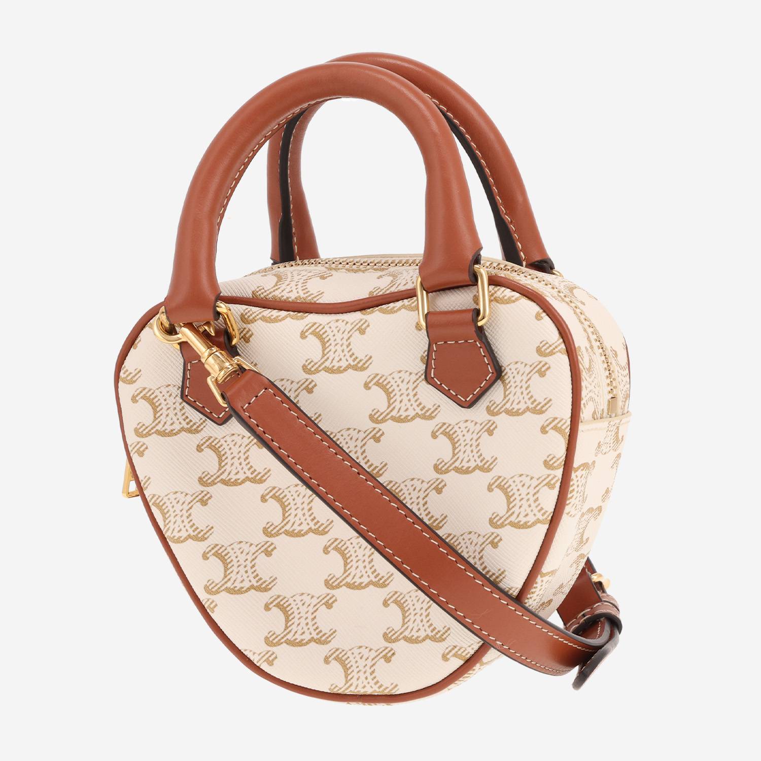 Celine shoulder bag Heart design in Blanc Triomphe canvas and brown leather
