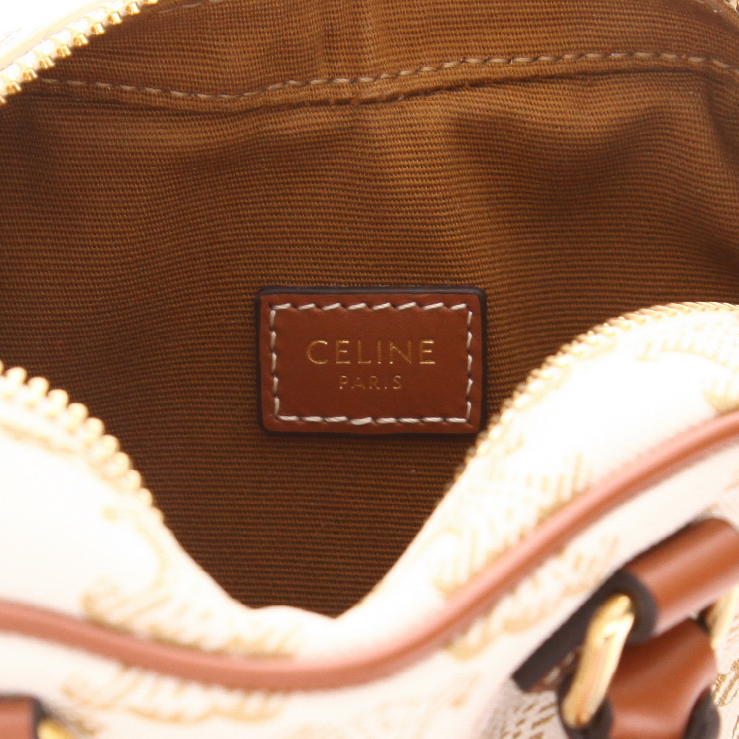 Borsa a tracolla Celine “Coeur” in tela Triomphe bianca e pelle marrone - Detail D2