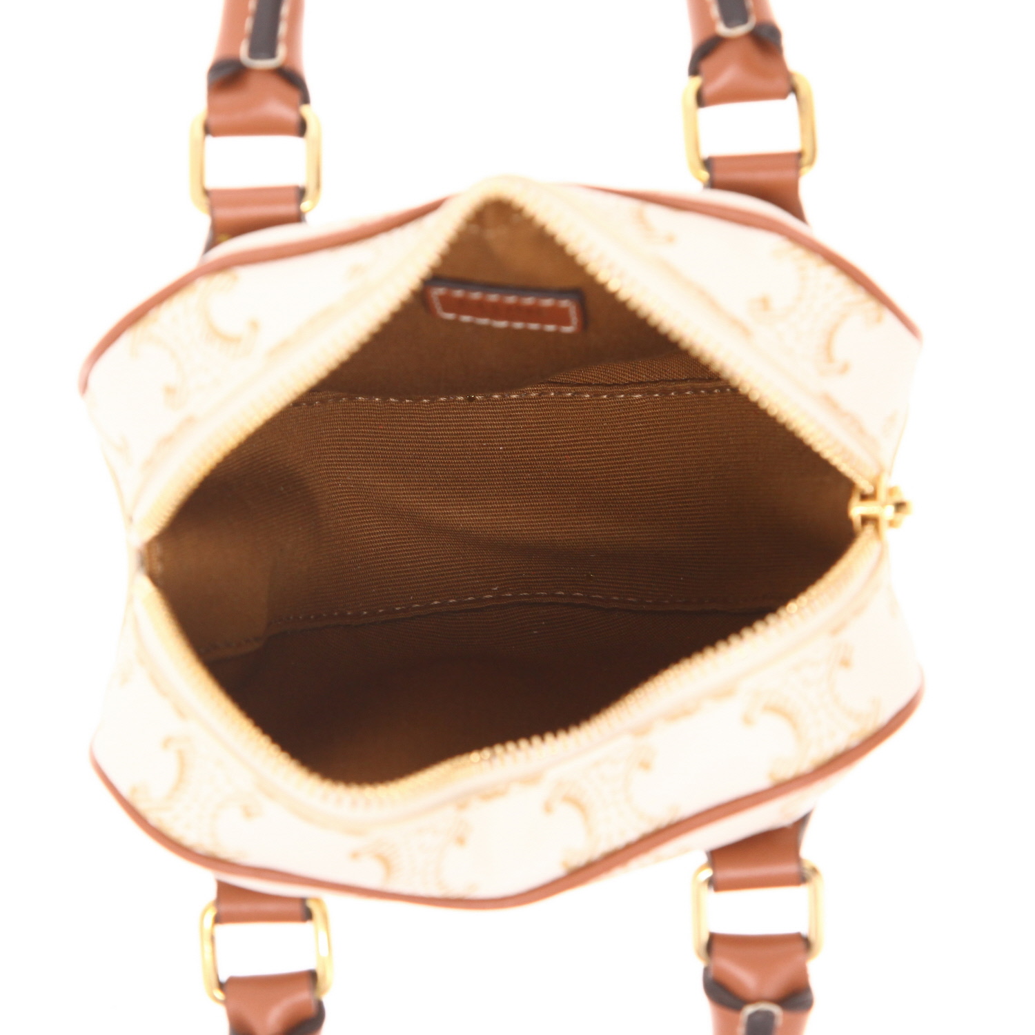 Borsa a tracolla Celine “Coeur” in tela Triomphe bianca e pelle marrone - Detail D3