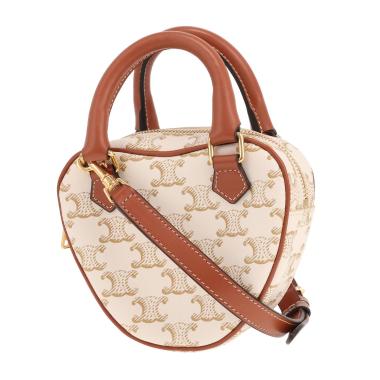 Sac bandoulière Celine  Coeur en toile Triomphe blanche et cuir marron