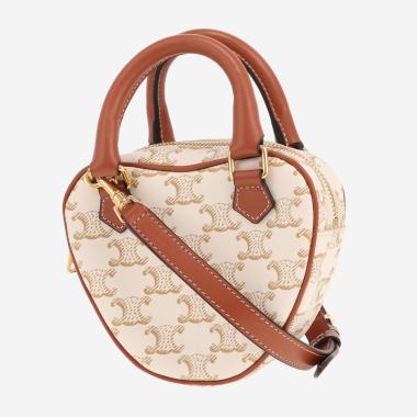 Celine shoulder bag  Heart design in Blanc Triomphe canvas and brown leather