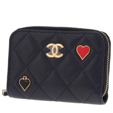 Porte-monnaie Chanel   en cuir grainé matelassé bleu-marine